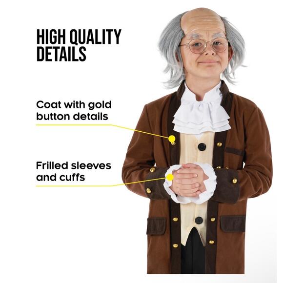 Boy's Benjamin Franklin Costume Hamilton President's Day Sz L 10-12 - Picture 3 of 3